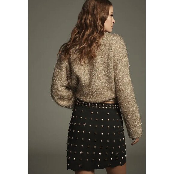 ANTHROPOLOGIE Studded Suede Mi Skirt in Black/Gold Size X-Small - Picture 10 of 10